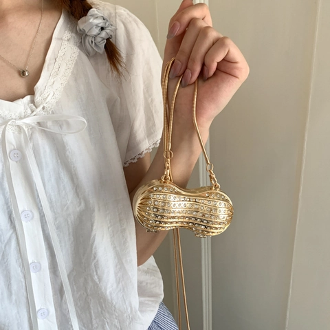 Erdnussform Abendtasche Strassbesetzte Hartschalen Clutch Metallkette Schulter Crossbody Handtasche Luxus Hochzeit Party