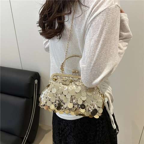 Borsa Da Sera Con Paillettes Pochette Lucida Da Donna Con Manico A Catena In Metallo Elegante Borsa Da Matrimonio