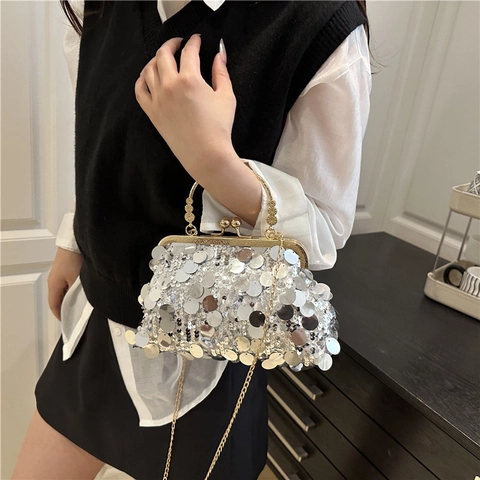 Borsa Da Sera Con Paillettes Pochette Lucida Da Donna Con Manico A Catena In Metallo Elegante Borsa Da Matrimonio