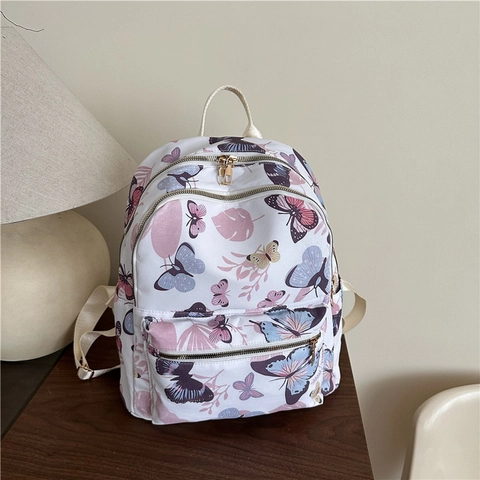 Damen Bedruckt Schmetterling Multifunktions Reise Nylon Rucksack Trendige Outdoor Schule Student Lässiger Tagesrucksack