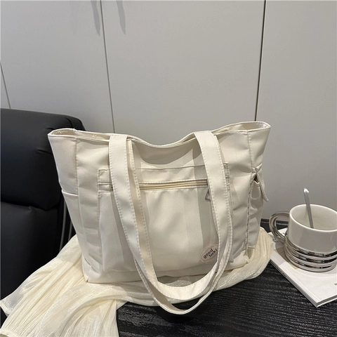 Bolso de Mano Minimalista de Nylon de Gran Capacidad para Mujer Color Sólido Bolso de Hombro Casual para Estudiantes