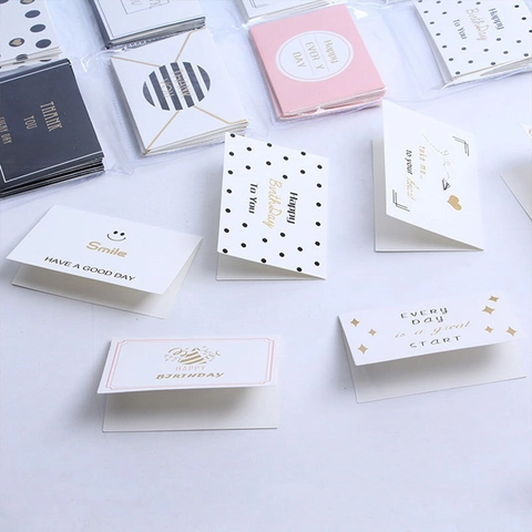 Folded Mini Greeting Cards Specialty Paper Gold Stamping Birthday Thank You Message Cards Minimalist Modern Gift Design