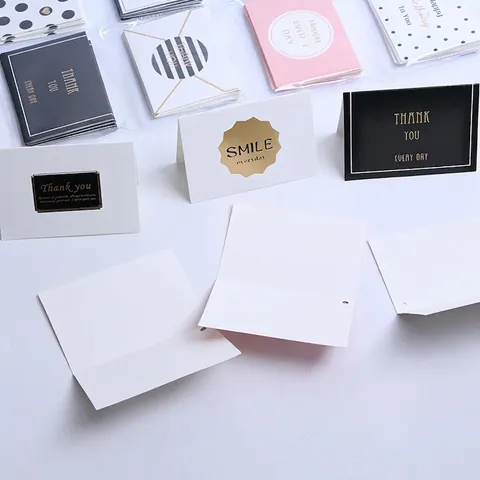 Folded Mini Greeting Cards Specialty Paper Gold Stamping Birthday Thank You Message Cards Minimalist Modern Gift Design