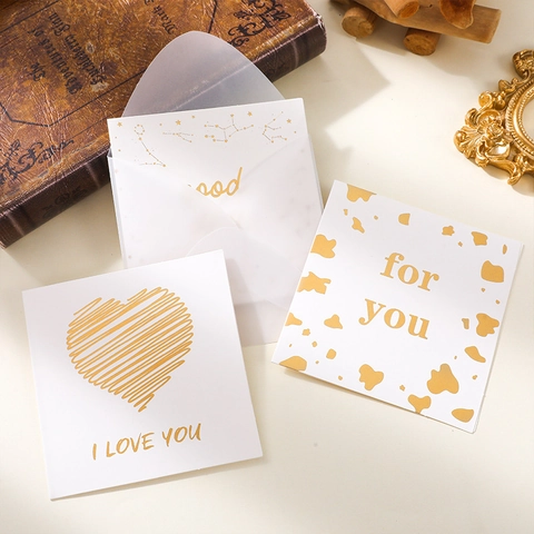 Square Gold Stamping Greeting Cards With Translucent Envelopes For Valentine Birthday Teacher's Day Gift Cards Thank You Notes