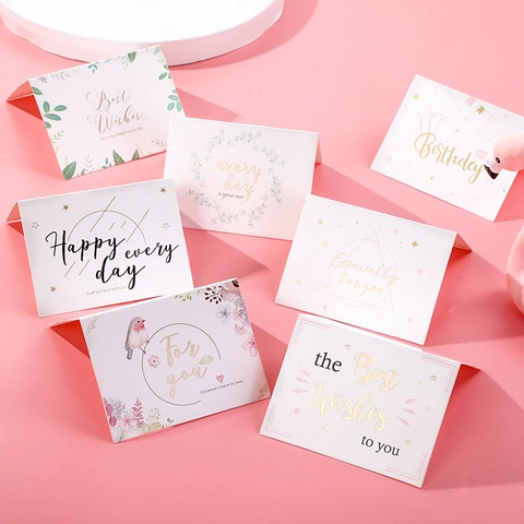 Hot Stamping White Cardstock Mini Greeting Card Folded Message Note Card For Birthday Wedding Party Gift Decoration