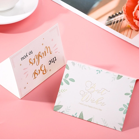 Hot Stamping White Cardstock Mini Greeting Card Folded Message Note Card For Birthday Wedding Party Gift Decoration