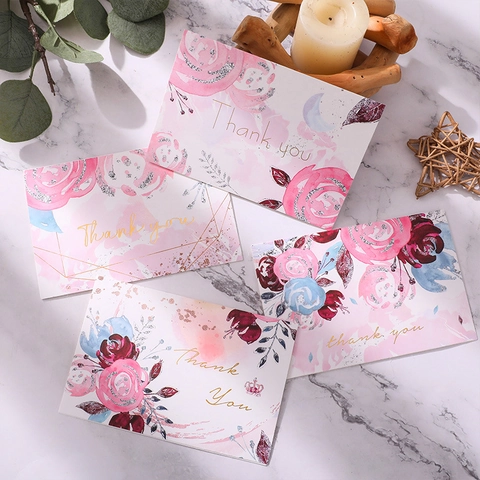 Biglietti di Ringraziamento Floreali ad Acquerello E Buste Scritta in Bronzo Dorato Biglietti di Auguri per Matrimonio Affari Compleanno