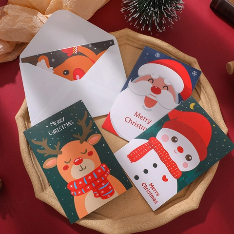 Christmas Greeting Cards Reindeer Santa Claus Snowman Polar Bear Pattern Cards And Envelopes Holiday Invitation Paper Cards