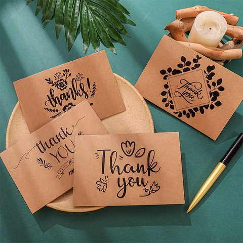 Vintage Kraftpapier Dankeskarten Set Mit Umschlägen Blumenmuster Innen Leer Für Geschäft Hochzeit Abschluss Geschenk
