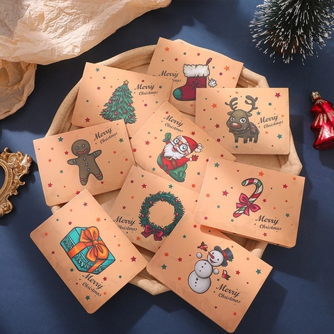 Vintage Retro Weihnachten Grußkarten Set Kraftpapier Faltkarten Mit Weihnachtsmann Elch Mustern Für Feiertagssegen Geschenke