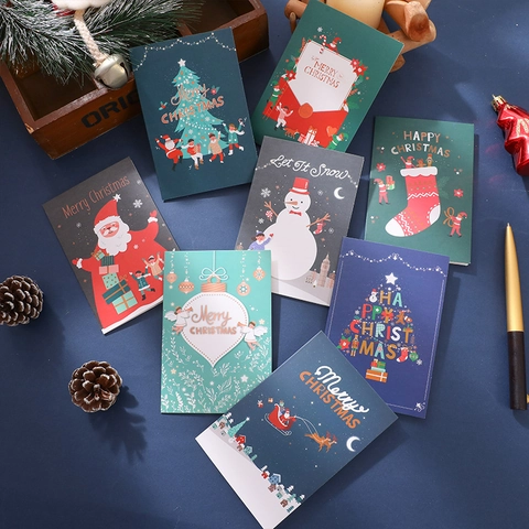 Juego de Tarjetas de Felicitación de Navidad Con Sobres y Pegatinas Papá Noel Muñeco de Nieve Árbol Año Nuevo Regalo