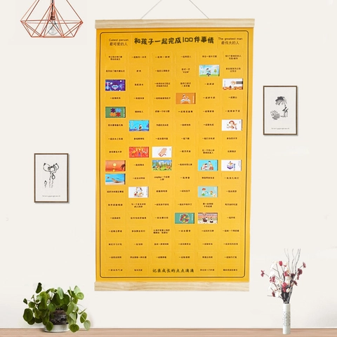 100 Things To Do With Dad Parent-Child Interaction Challenge Poster Wooden Hanging Scroll For Children's Day Father's Day Gift Home Decor