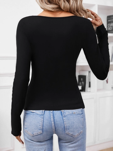 Women's V Neck Wrap Rhinestone T-Shirt Long Sleeve Slim Fit Pullover Top Solid Color Polyester Casual Tee For Daily Wear