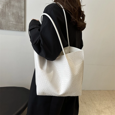 Damen Retro Gewebte PU Leder Tragetasche Set Große Kapazität Umhängetasche Mit Innentasche Urban Einfach Pendler Handtasche