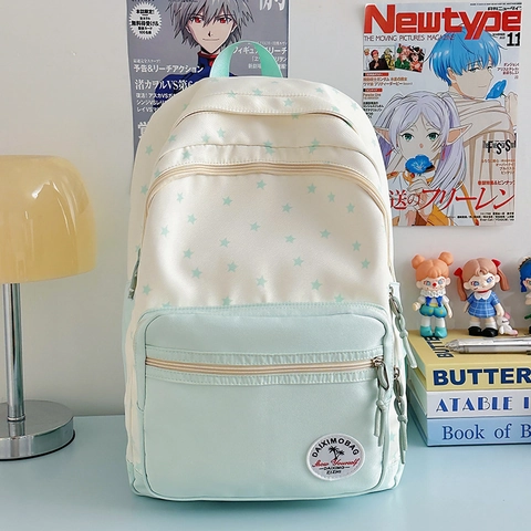 Sac à Dos Étudiant en Nylon Motif Étoiles École Décontracté Grande Capacité Sac Ordinateur Couleur Contrastée Style Preppy