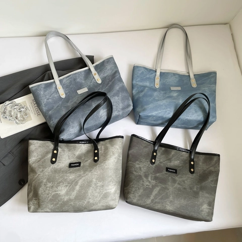 Bolso Tote de Cuero PU de Gran Capacidad para Mujer Patrón Mármol Lavado Casual Bolso de Hombro Street Style