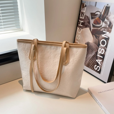 Damen Große Kapazität PU Leder Tote Bag Geprägtes Cartoon Muster Umhängetasche Lässiger Street Style Handtasche Für Den Alltag