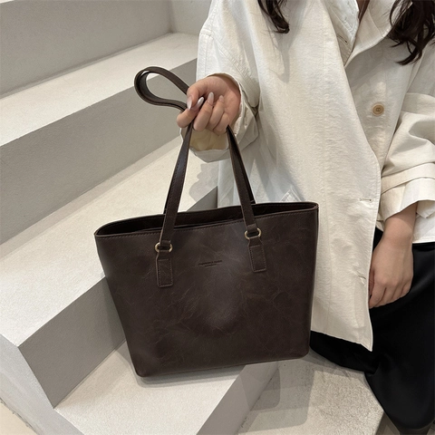 Women Large Capacity PU Leather Tote Bag Minimalist Commuter Shoulder Bag Solid Color Underarm Bag With Zipper Closure
