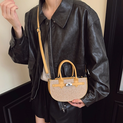 Bolso de Media Luna de Moda para Mujer con Lentejuelas Brillantes Bolso de Mano con Cierre de Metal Correa de Hombro Desmontable Bolso Bandolera