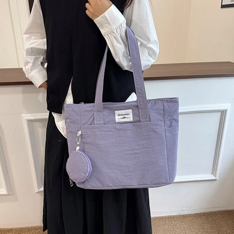 Women Large Capacity Tote Bag Waterproof Crinkle Fabric Minimalist Shoulder Bag Casual Commute Handbag With Coin Purse
