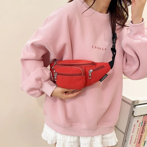 Damen Nylon Bauchtasche Große Kapazität Multi Tasche Brusttasche Mit Metallkette Verstellbarer Gurt Casual Crossbody Bag
