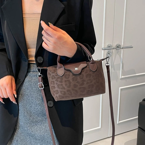 Bolso de Mano con Estampado de Leopardo para Mujer Cuero PU Suave Bolso Bandolera Diseño Plegable de Moda para Uso Diario