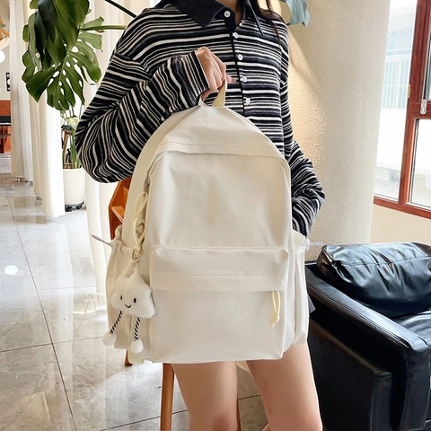 Koreanischer Stil Große Kapazität Nylon Gitter Schulrucksack Für Damen Herren Studenten Lässige Reisen Mit Wolkenanhänger