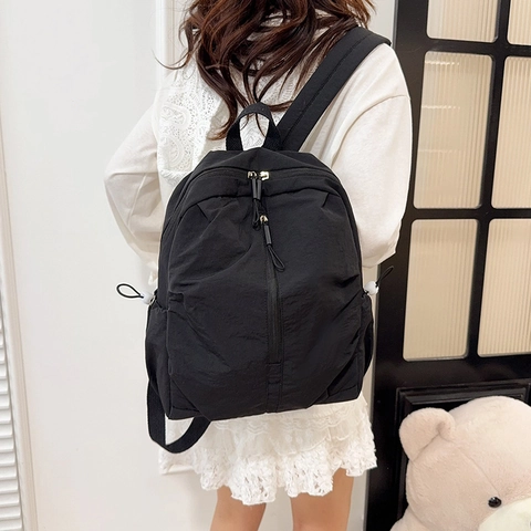 Damen Leichter Nylon Rucksack Koreanischer Stil Einfarbige Schultasche Student Wasserdichter Reise Rucksack Einfacher Mode Rucksack