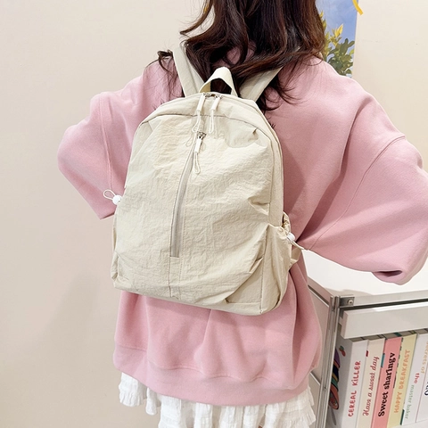 Damen Leichter Nylon Rucksack Koreanischer Stil Einfarbige Schultasche Student Wasserdichter Reise Rucksack Einfacher Mode Rucksack