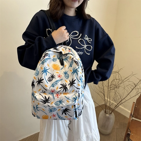 Zaino Leggero Casual da Donna Moda Graffiti Cuore Stampa Tropicale Borsa da Scuola per Studenti in Nylon Daypack