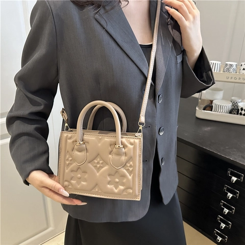 Embossed Floral PU Leather Handbag Fashion Square Crossbody Bag With Top Handle And Adjustable Strap For Women Elegant