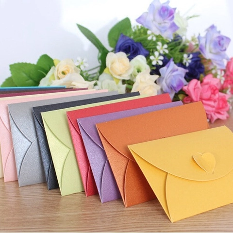 Mini Heart Clasp Pearlescent Paper Envelopes Shimmering Gift Card Holder For Wedding Birthday Party Greeting Cards Invitations