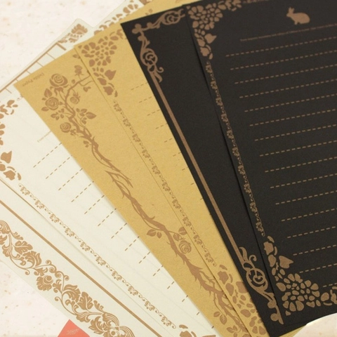Vintage Writing Paper Retro Stationery Dowling Kraft Black Paper Gold Floral Rabbit Pattern For Letter Correspondence Elegant Letterhead