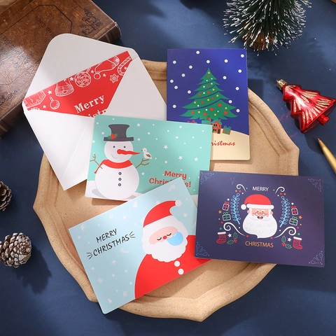 Christmas Greeting Cards Collection With Envelopes Foil Stamping Santa Claus Snowman Elk Design Festive Holiday Blessing Message Cards