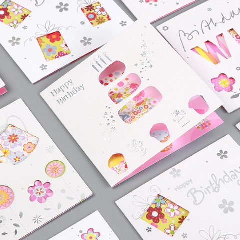 Carte De Voeux Créative Évidée Avec Dorure À Chaud Et Enveloppe Motifs Floraux Et Gâteaux Minimalistes Pour Fête D'Anniversaire Cadeau