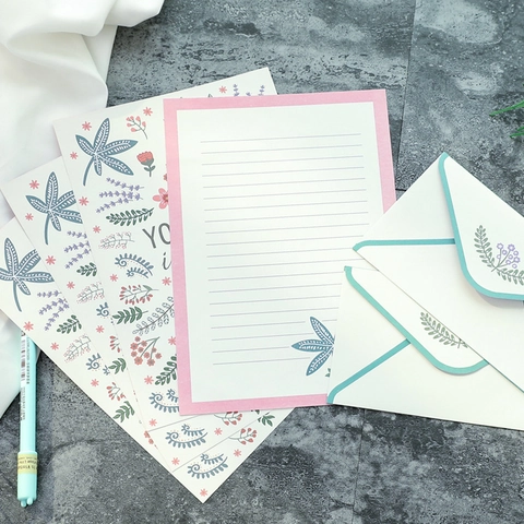 Korean Style Floral Letter Paper And Envelope Stationery Flamingo Fox Shell Design Writing Paper For Students Women Gift