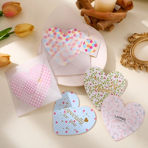 Set di Biglietti d'Auguri a Forma di Cuore Con Busta E Adesivo Stile Coreano Stampa Oro Biglietti Messaggio per San Valentino Compleanno Matrimonio Regalo