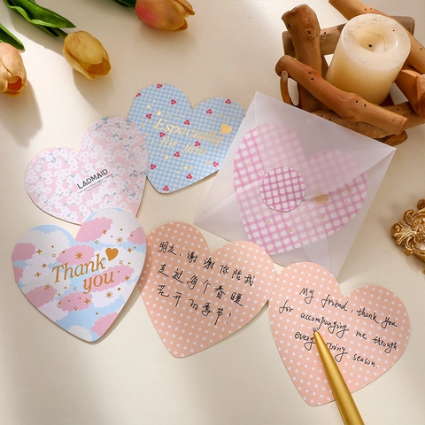 Tarjeta de Felicitación de Bronceado en Forma de Corazón Estilo Ins Tarjeta de Mensaje de Regalo de Cumpleaños con Sobre Gracias
