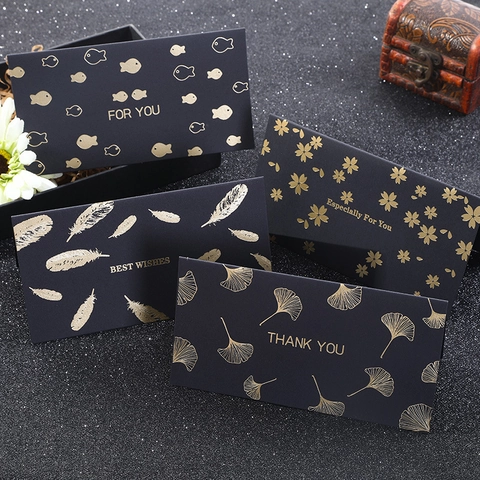 Black Gold Hot Stamping Greeting Cards With Envelopes Set For Valentine's Day Wedding Business Thank You Best Wishes Gift Cards