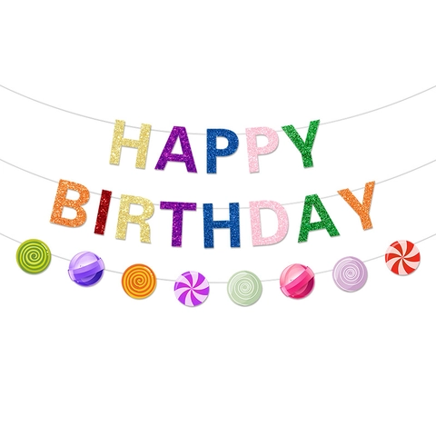 Buntes Glitzer Süßigkeiten Happy Birthday Banner Lutscher Form Papier Banner Für Kinder Geburtstag Party Dekoration Zubehör