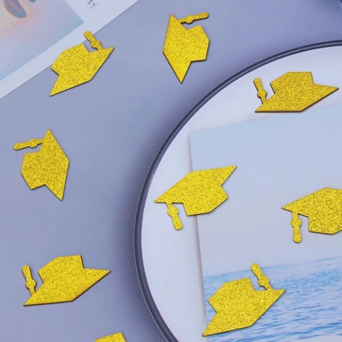 Confeti de Birrete de Graduación Purpurina Dorada Recortes de Papel para Decoración de Mesa de Fiesta Suministros para Ceremonia de Graduación