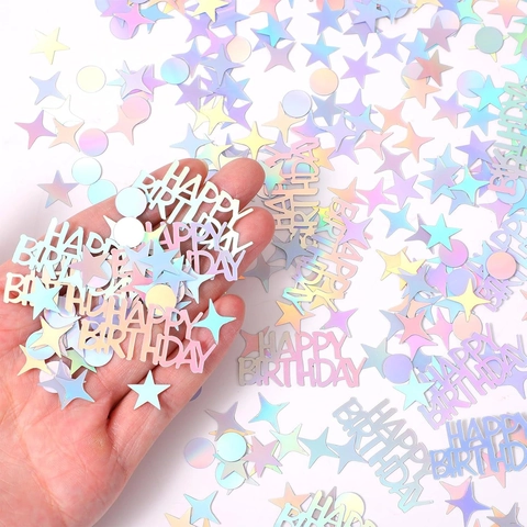 Happy Birthday Confetti Iridescent Laser Letters Stars Dots Party Table Decoration Scattering Props Colorful