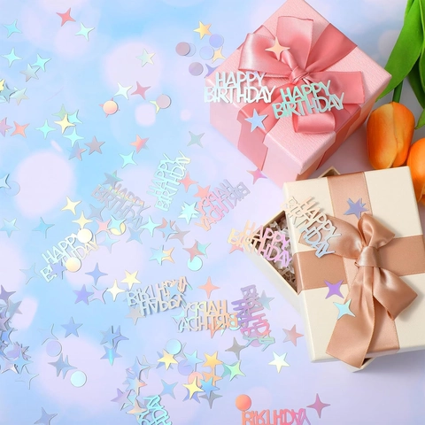 Happy Birthday Confetti Iridescent Laser Letters Stars Dots Party Table Decoration Scattering Props Colorful