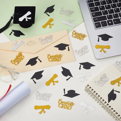 Congratulazioni Laureato Coriandoli Laurea Cartoncino Glitterato Tocco Rotolo Diploma Decorazione Tavolo Per Festa