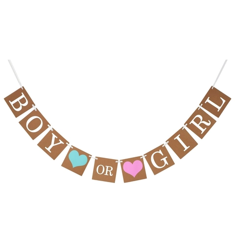 Gender Reveal Banner Kraftpapier Girlande Und Wabenpapier Blumenbälle Für Babyparty Dekoration Boy Or Girl