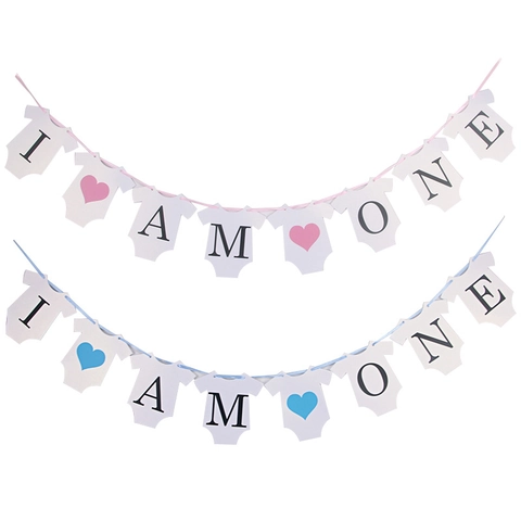 Banner Primo Compleanno Carta Forma Body Neonato Lettera I Am One Cuore Ghirlanda Decorazione Festa Accessorio Foto