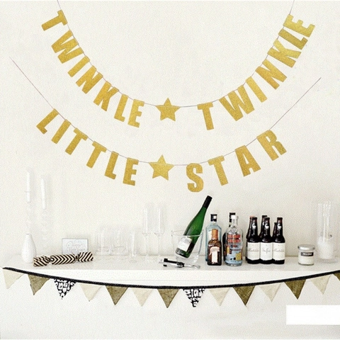 Pancarta con Purpurina Twinkle Twinkle Little Star Oro Plata Guirnalda de Estrellas para Baby Shower Fiesta de Cumpleaños Niños Decoración de Pared Hogar