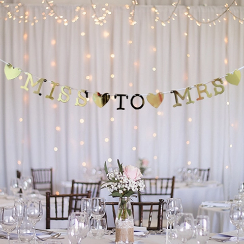 Gold Glitter Miss To Mrs Banner For Wedding Engagement Bridal Shower Party Mirror Paper Bunting Garland Decoration