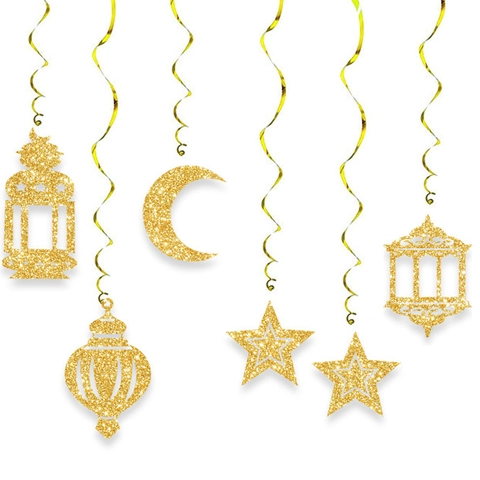 Ramadan Eid Mubarak Hängende Wirbel Dekorationen Glitzer Mond Stern Laterne Spiral Ornament Festival Party Dekor