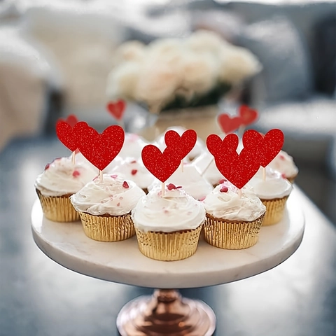 Glitter Heart Cake Toppers Birthday Decoration Wedding Dessert Table Cupcake Picks Romantic Heart Party Supplies For Birthday